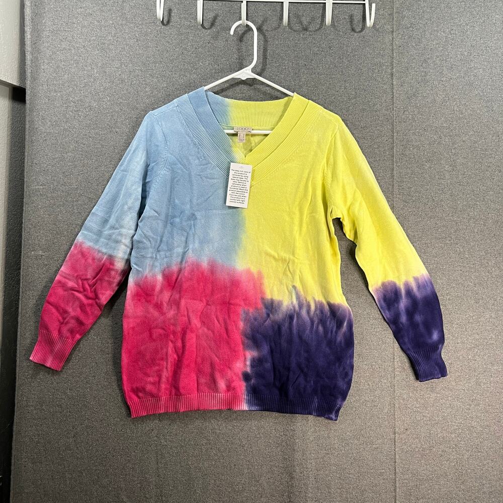 LOGO by Lori Goldstein Double V-Neck Tie Dye Sweater Powder Blue Size Small